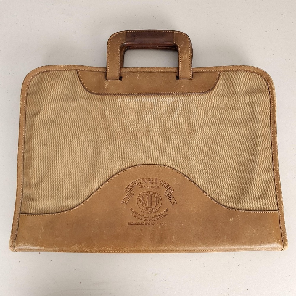 Ghurka Attache Bag No 24 Beige Soft Case Twill Leather Briefcase Bag USA 10x15"